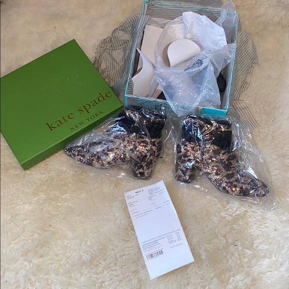 Kate Spade ♠️ black & gold Langley Bow Booties - Picture 2 of 8